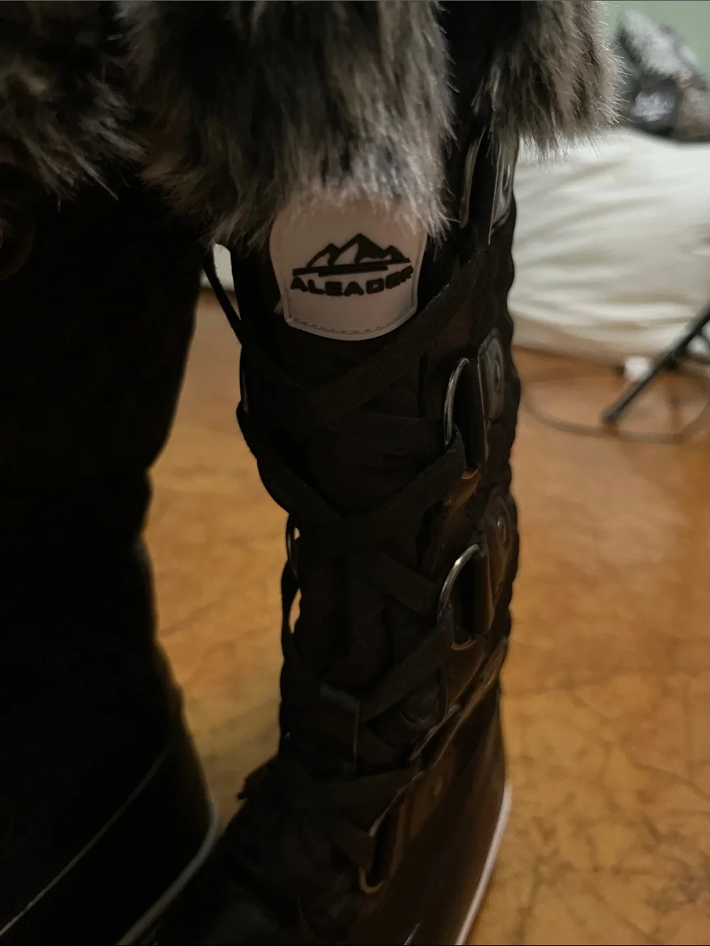Women's Black Winter Fur-Trim Snow Boots Aleader NEW size US8.0